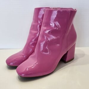 Women's Size 9 Pink Faux Patent Leather Block Heel Boots Eras Tour Girls Night